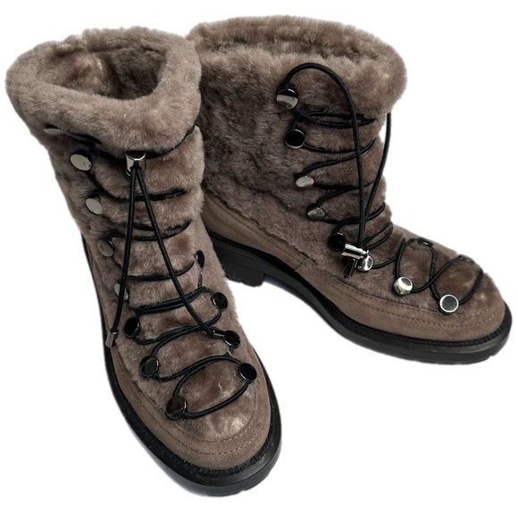 Aquatalia  Lorena Suede/Shearling Boots Taupe  Size 5 Made in Italy $649… - Picture 9 of 11